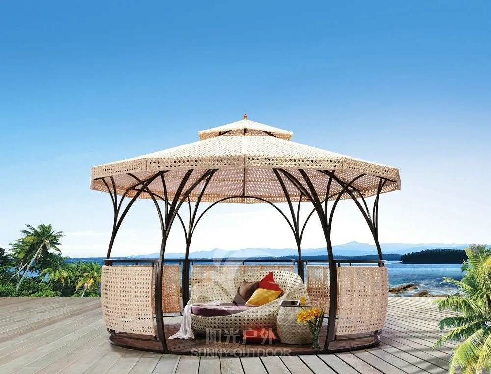 High Quality Outdoor Rome Design Double Roof Rattan Wicker Gazebo Tent
