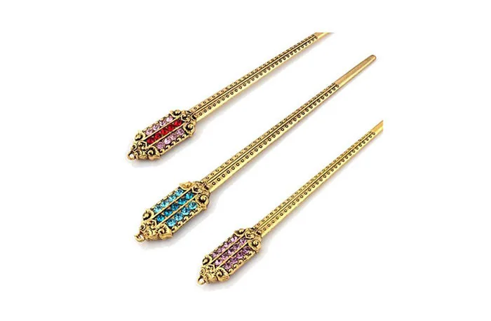 Contracted bunished gold plated hairclip several colours teardrop crystal rhinestone hair jewelry women hair accessories