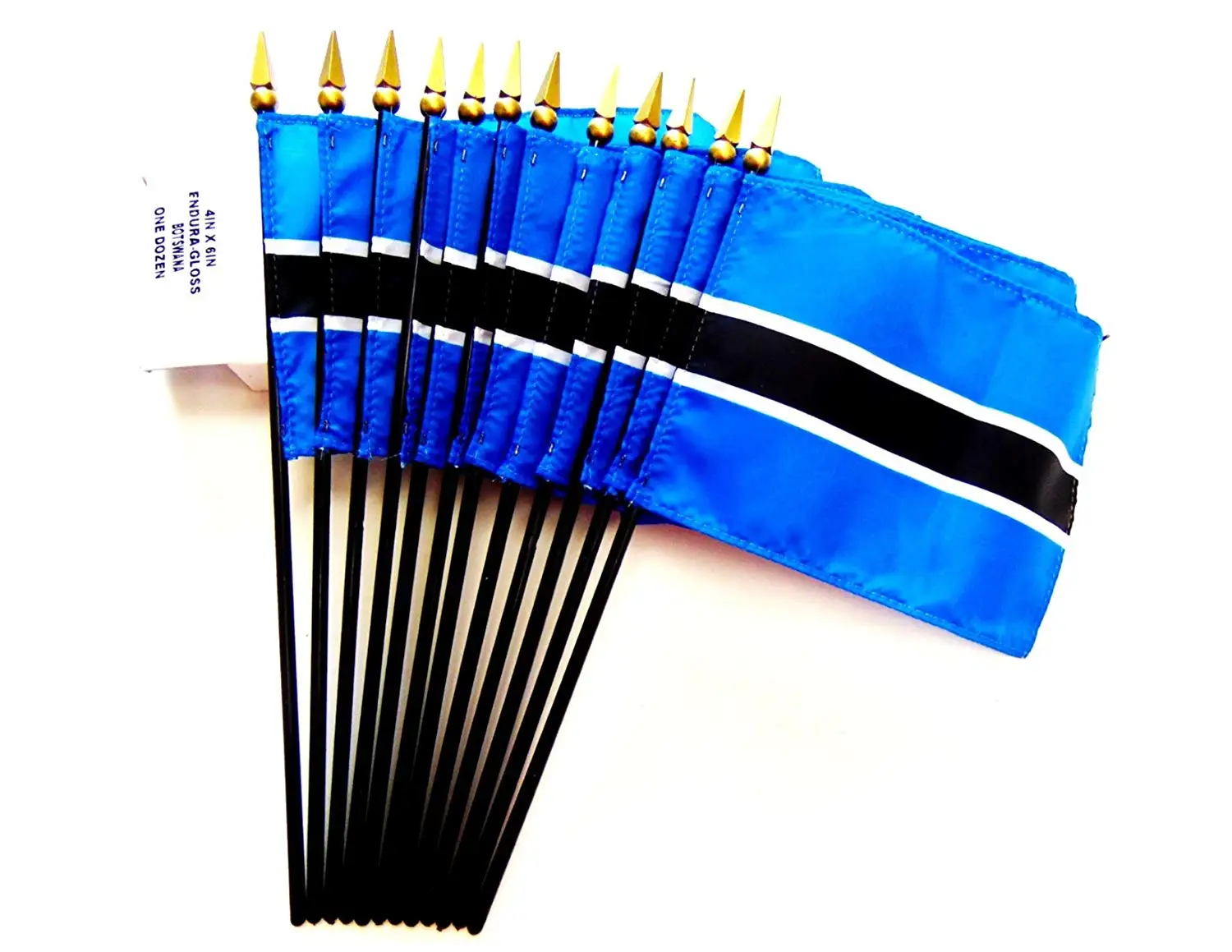MADE IN USA!! Box of 12 Botswana 4"x6" Miniature Desk & Table Flags; 12 American Made Small Mini Motswana Flags in a Custom Made Cardboard Box Specifically Made for These Flags