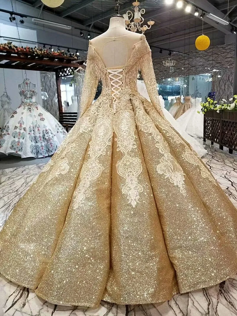 Ls30554 New Material Glittering Painting Golden Gown Prom Dress Long ...