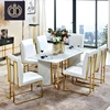 stainless steel marble dining table luxury Italian dining table set 6 chairs modern round corner marble top dining table set