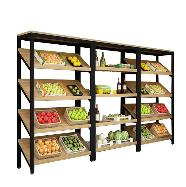 Factory Manufacturer Wood Fruit Display Rack Fruit Shop Display Stand