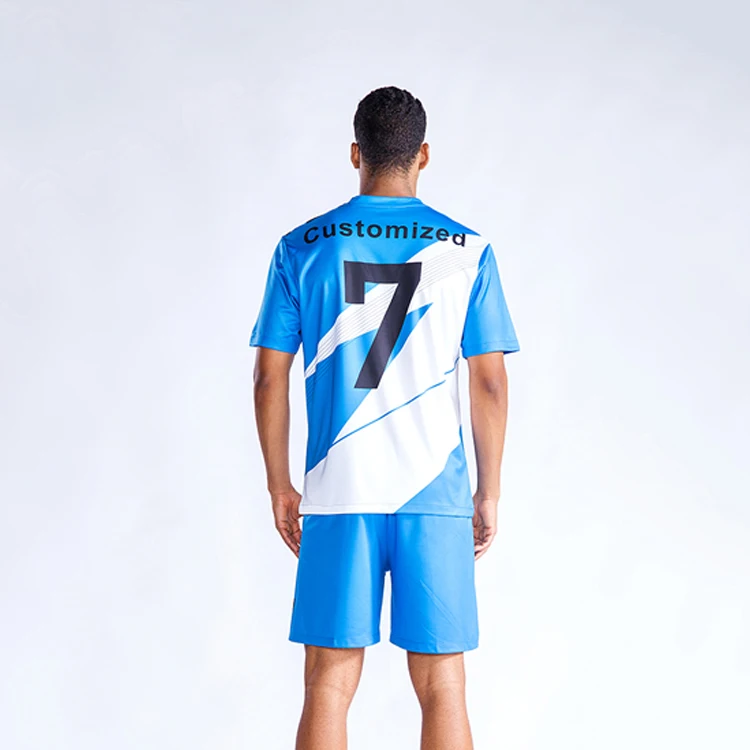Manufacturer Custom Logo Blue And White Sublimation Football Kit Jersey ...
