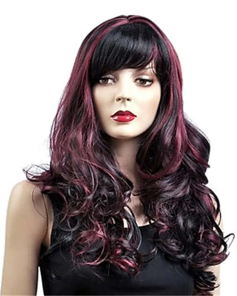 Diy-Wig Beautiful Multi-Color(Black mixed Purple) Long Curly Heat Resistant...