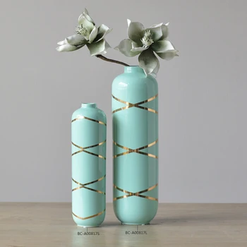 Decoration Flower Tall Vase In Green Color For Home Decor Interior