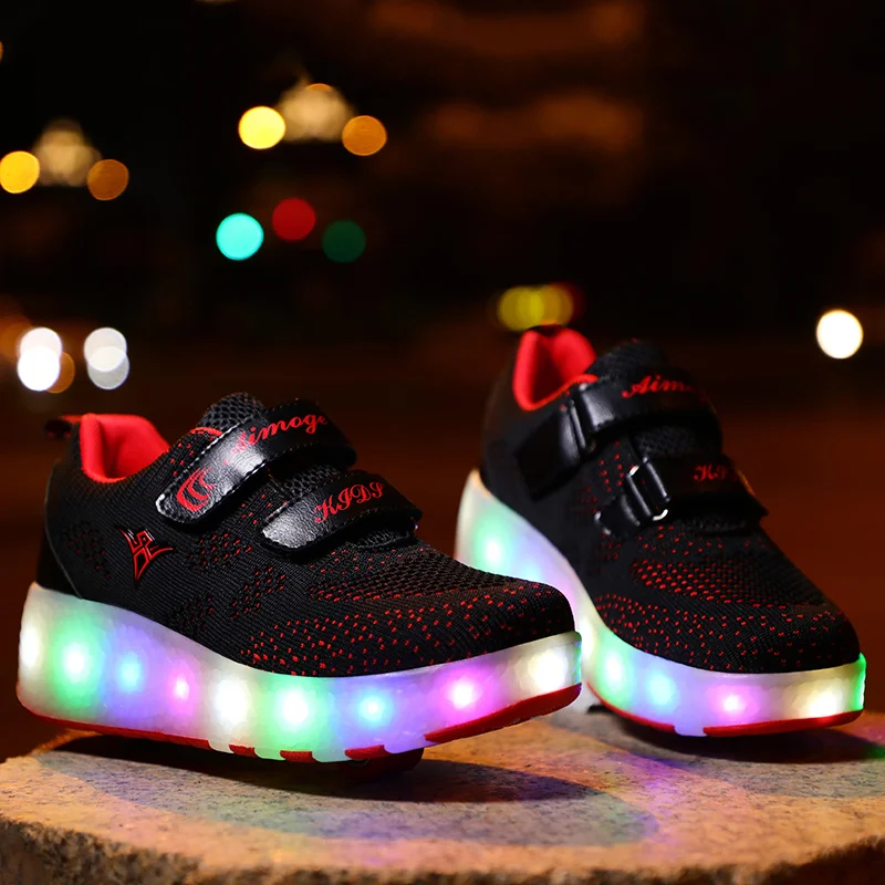 Usb Rechargeable Led Light Up Roller Shoes Wheel Skate Sneaker Shoes ...