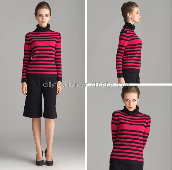 Heap Turtleneck Wool Cashmere Blended Red Black Striped Heap Turtleneck Wool Cashmere Blended Red Black Striped