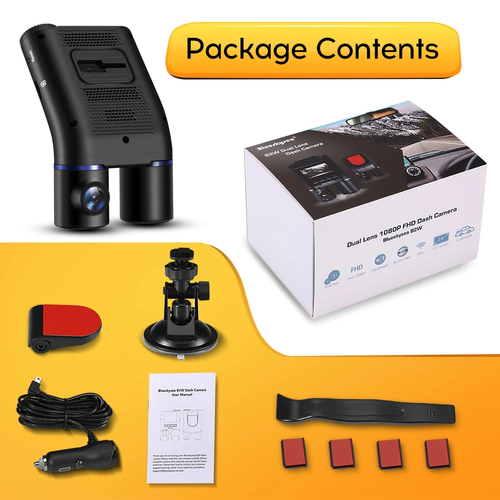 Blueskysea B2w Dual Lens Dash Cam For Uber Lyft Taxi,Infrared Night