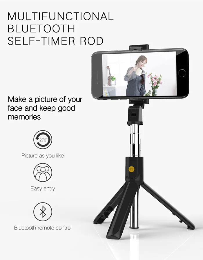 3 in 1 wireless bluetooth selfie stick mini tripod with remote control for iphone android