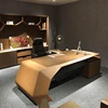 A-01B Luxury veneer leather ceo furniture office desk with side return design