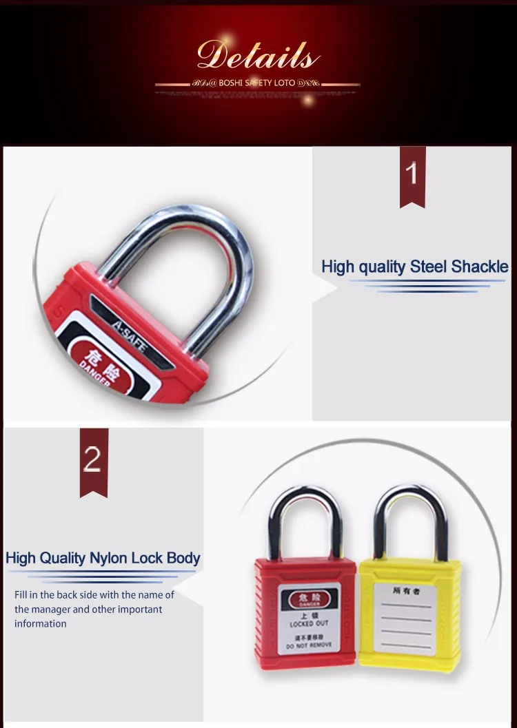 20mm Short Steel Shackle Lockout Safety Pad locks For industrial equipment With master key lockout padlock