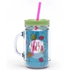 CE Big Large Wholesale Empty Best Glass Mason Jar With handle Screw Cap The Lids With Straw Hole Wide Mouth Mason Jars Mug