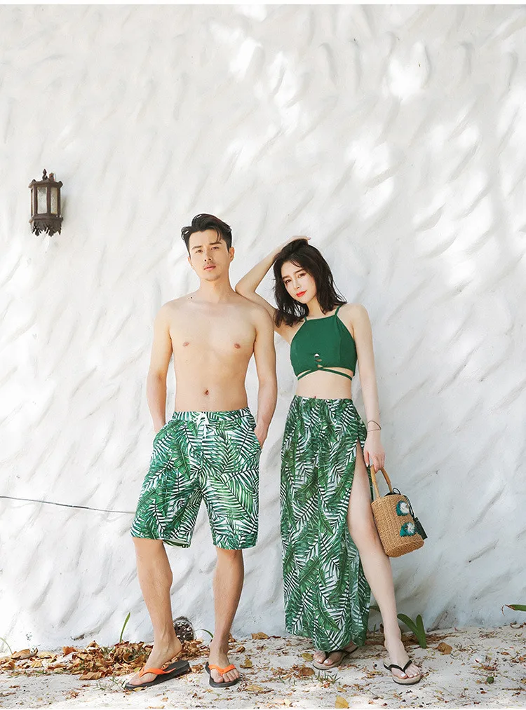 2019 Nueva Moda Coreana Pequeña Fresca Traje De Mujer De Cuatro Piezas De Los Hombres Es De Baño Playa Pantalones Pareja Traje De Baño - Buy De Baño Parejas,Traje