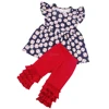 Children boutique cotton outfit baseball print ruffle sets summer dress red shorts boutique outfit