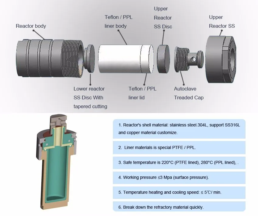Lab Hydrothermal Synthesis Reactor Teflon Lined Autoclave For