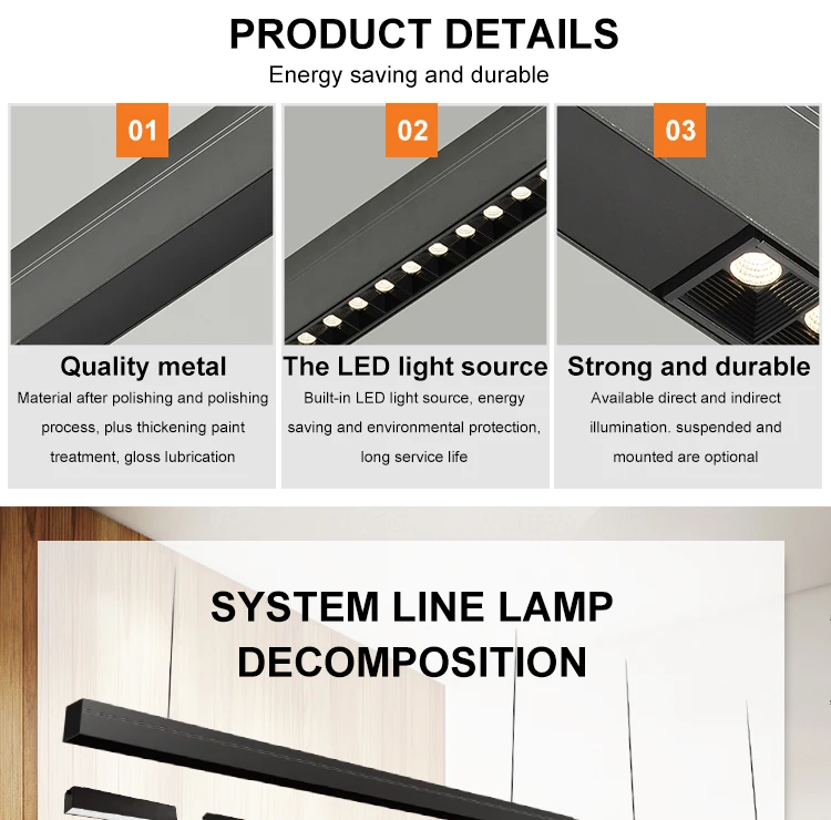 Modern Hotel Decor Aluminum Black 24W SMD LED Linear Pendant Light led grille light