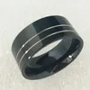 Men's Classic Black Plating Two Silver Lines Inlay 316L Surgical Stainless Steel Wide Wedding Band Engagement Ring