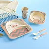 bamboo fiber 5 pcs set baby bowl cup set tableware carton feeding suit