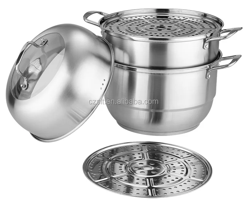 28cm Three Tier Stainless Steel Chinese Food Steamer With Sandwich