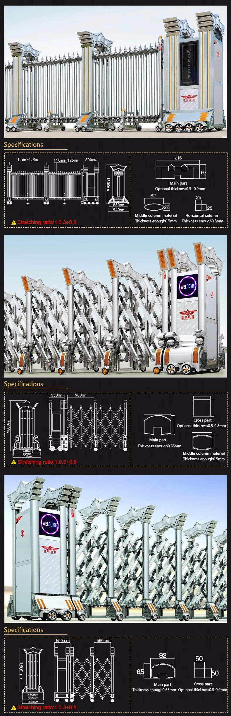 stainless steel automatic withstand wind gate electric building main gates J-1504