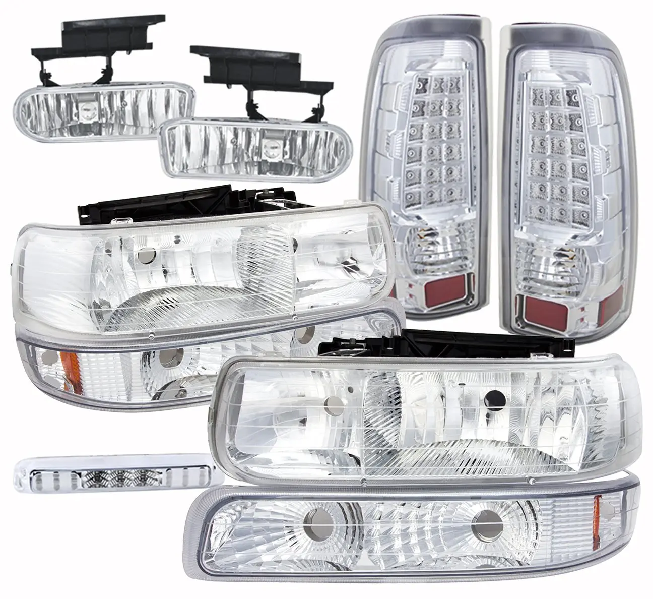 Chevy Silverado 1500 2500 3500 Chrome Headlight Amber Reflector 3Rd Third Brake Stop Tail Fog Lamp Assembly Kit Unit