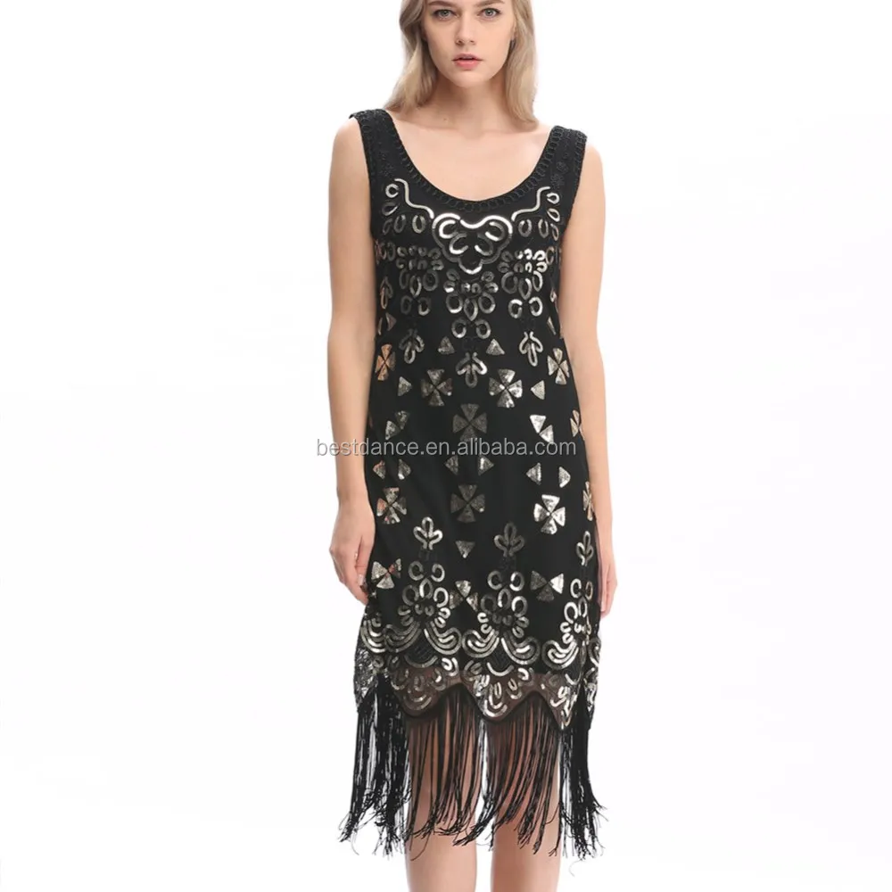Ladies Deluxe 20s Roaring 1920s Flapper Costume Sequin Pearls Outfit Fancy Dress
