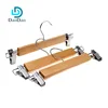 Good quality custom LOGO adjustable double clip wooden hanger for pants