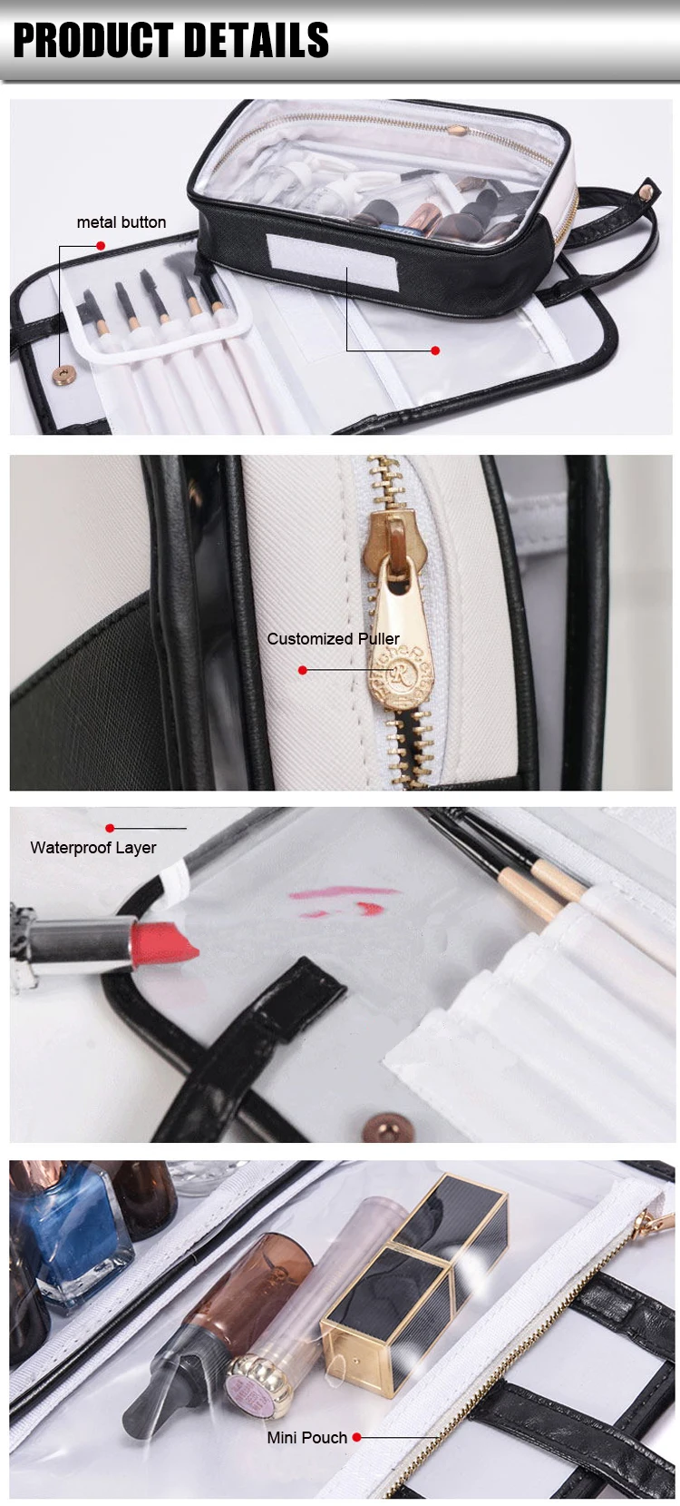 Pu Leather Lady Women Makeup Kit Handbag Waterproof Clear Pvc Cosmetic ...