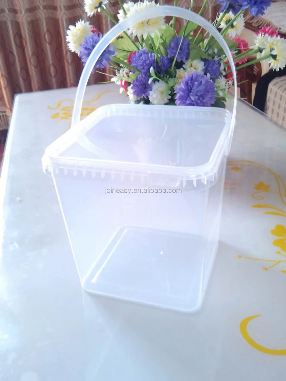 Ice Cream Container Plastic Square Bucket 4 Liter Squared Plastic Clear Tub With Lid Food