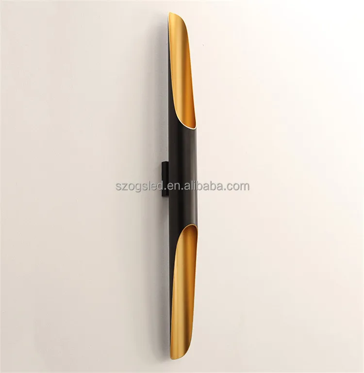 Modern Creative Wall Sconce Aluminum Bamboo Shade Golden Inside Black Outside Mounted Tube Modern Wall Light