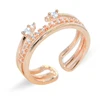 Korean copper plated temperament index finger ring sweet fresh zircon double crown opening ring