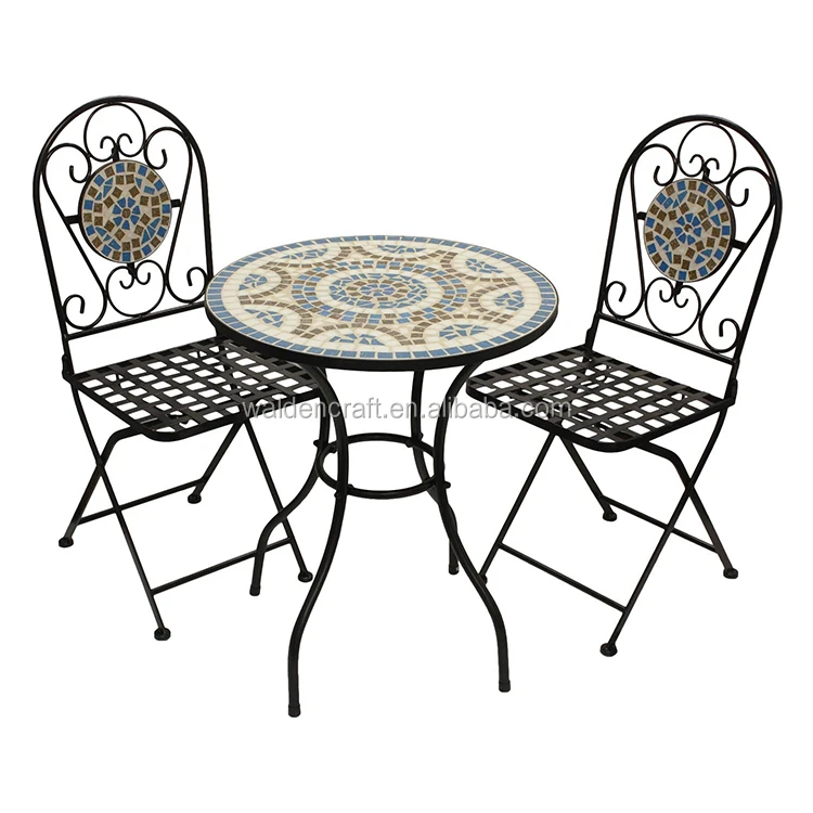 Mosaic Garden Table And Folding Chair Set Outdoor Dining Furniture