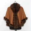 Fashion Women Cashmere Cape Real Fox Fur Trim Cape Coat Poncho
