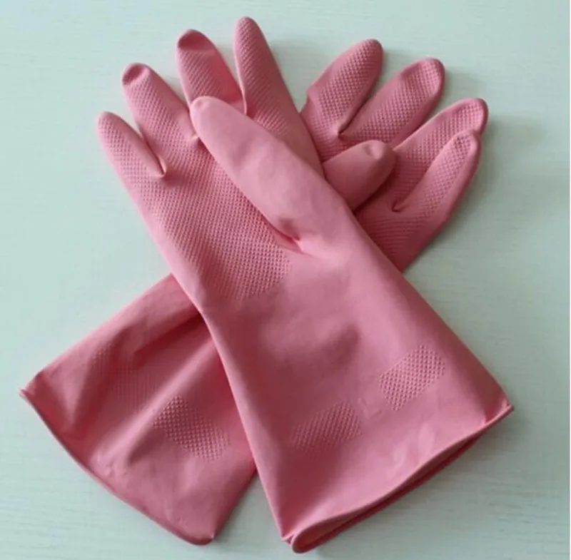 Reusable Pink Waterproof Household Dishwashing Cleaning Latex Gloves