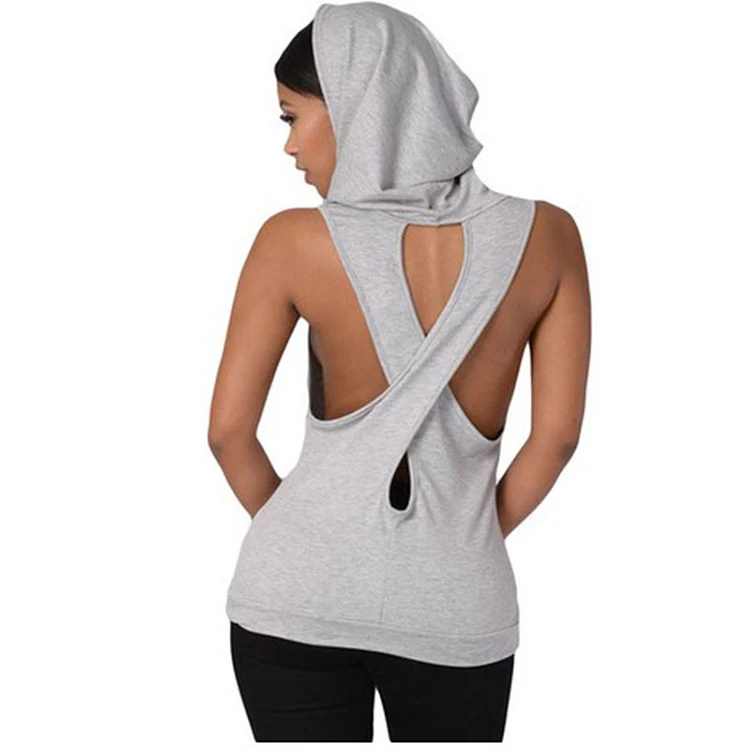 Design Your Own Sleeveless Slim Sexy Cross Back Hoodie - vdo-sport.com