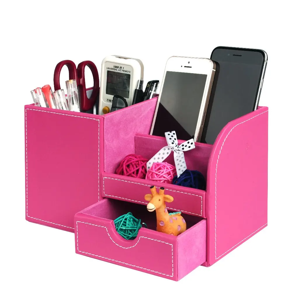 Buy PU Leather Multi-function Desk Stationery Organizer Storage Box Pen ...