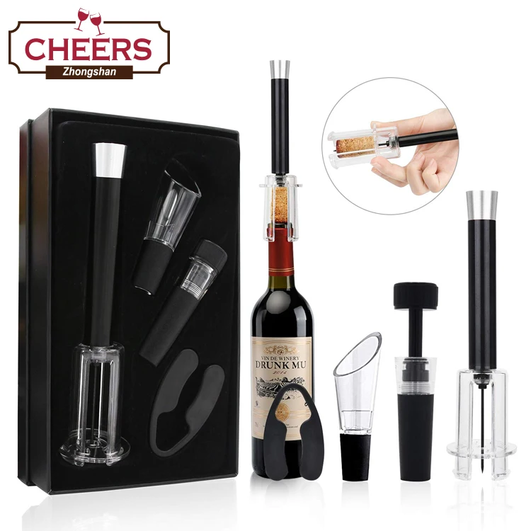 Perfect Wine Lover Gifts Wine Air Pressure Pump Opener Set Tirrinia Wine Bottle Cork Remover Accessory Tool Kit with Wine Saver 2 Vacuum Stoppers Wine Pourer and Foil Cutter Brown 
