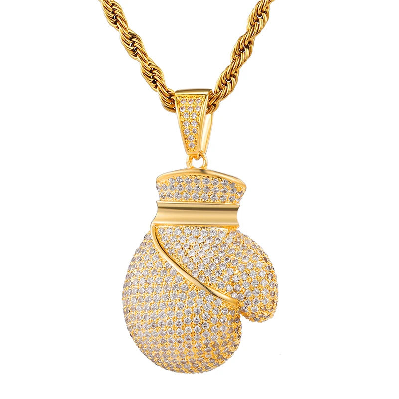 Bling Boxing Gloves Pendant Necklace & Pendant Charm Free Rope Chain