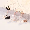 925 sterling silver black and white swan back-mounted beaded female hypoallergenic earrings