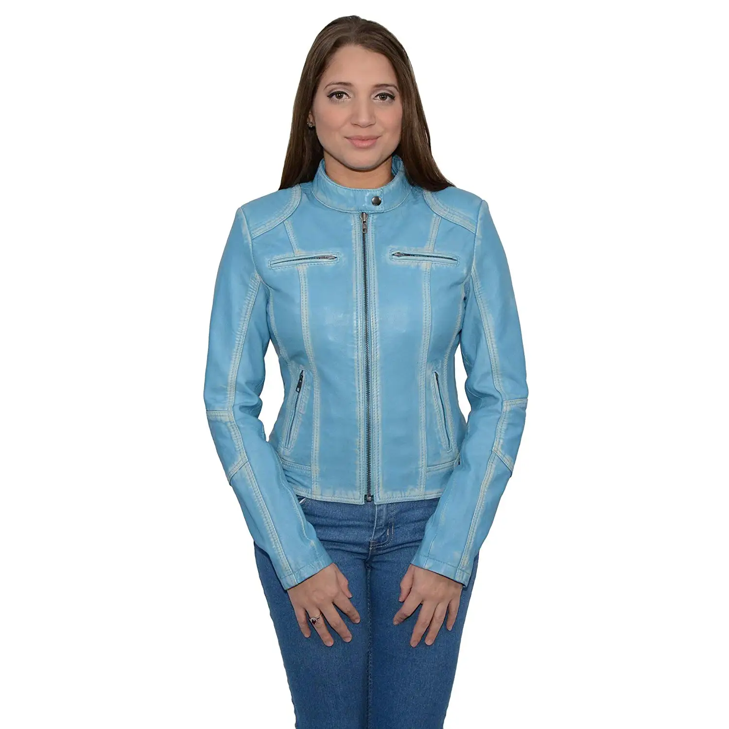 Milwaukee Leather Women's Sheepskin Scuba Style Moto Jacket (Aqua, Large), 1 Pack