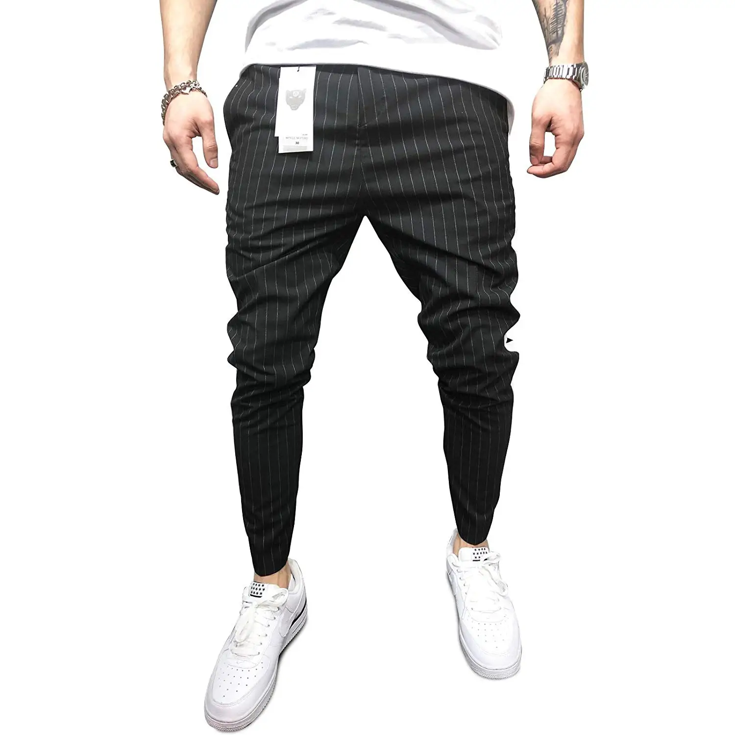 striped ankle pants mens