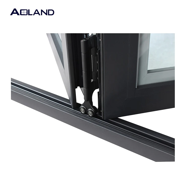 3 panel black metal profilealuminum  bi fold  door with blinds