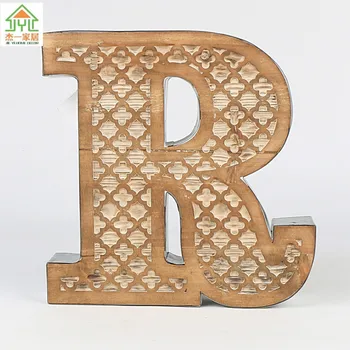 Vintage Decoration Frame Wood Carve Decoration Block Alphabet