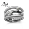 Statement Wide Cocktail Right Hand Ring with White Topaz in Stainless Steel