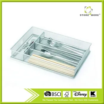Silver Mesh Cutlery Holder In Drawer Utensil Flatware Organizer
