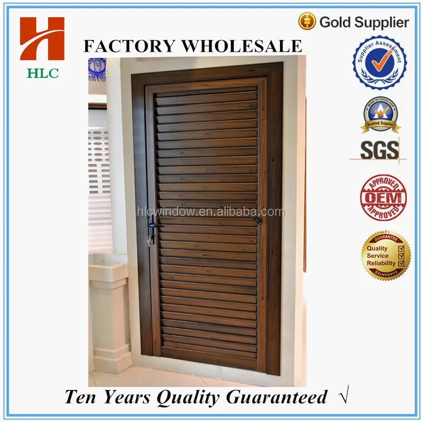Wooden Color Aluminium Bathroom Door With Louver Bottom Frame Options Wooden Color Aluminium Bathroom Door With Louver Bottom