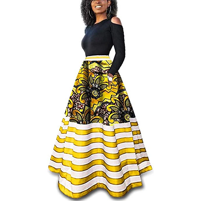 Long Pleated High Waist Print African Print Skirt For Women Buy