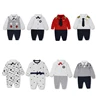Wholesale Bulk New Born Baby Boy Gentleman Romper Vetement Bebes Garcon Cotton Long Sleeve Bow Tie Infant Romper Jumpsuit Spring