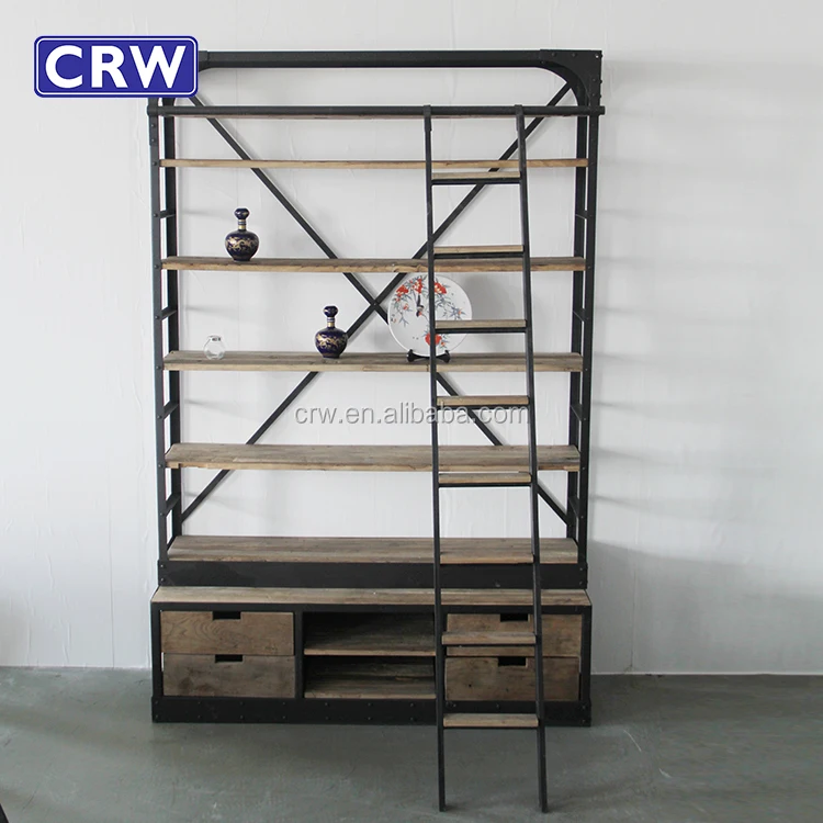 Antieke gesneden boekenkast met kast base boekenkast met ladder ... Boekenkast woonkamer ladder