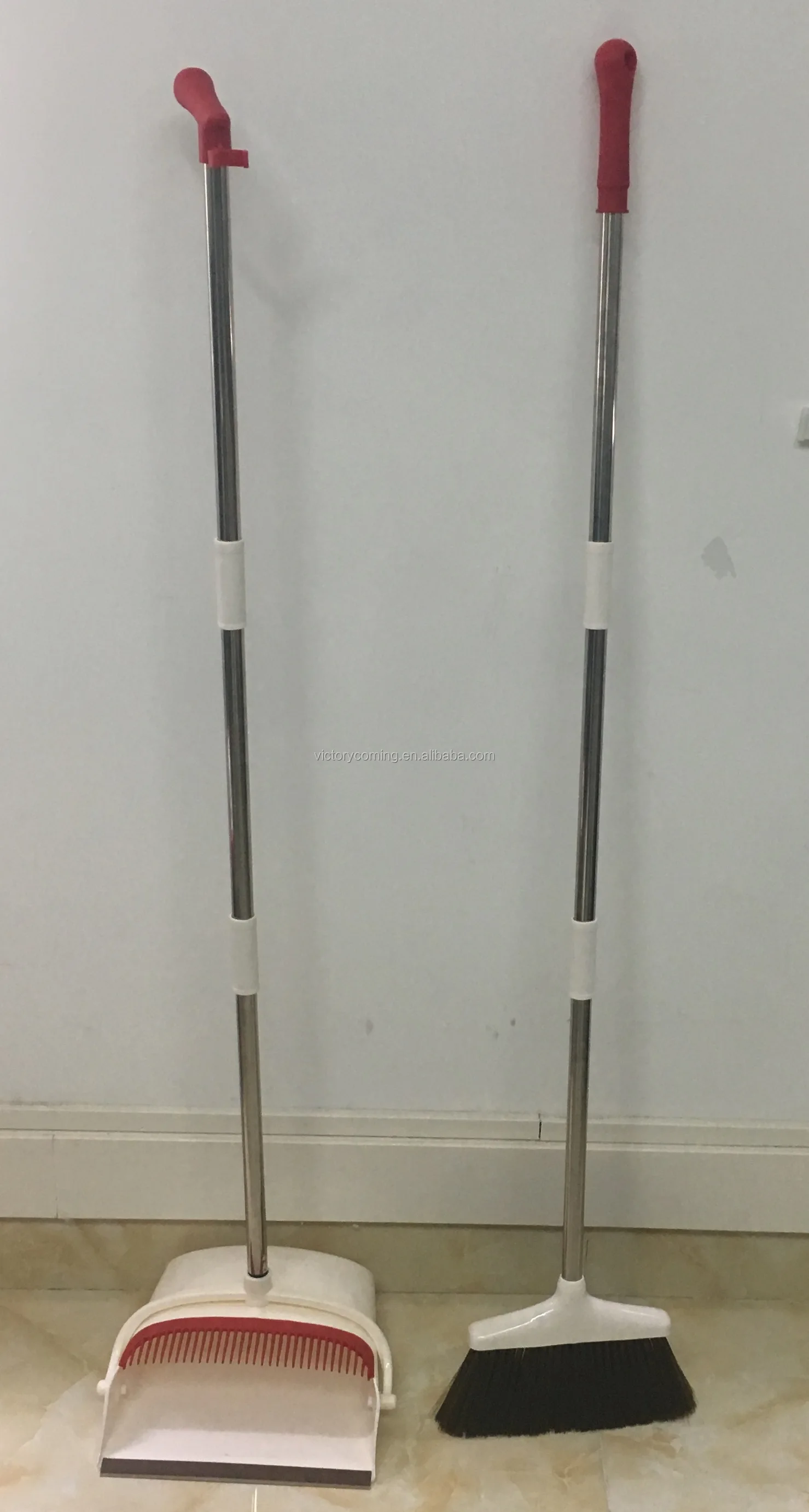 Extended Broom And Dustpan Set Long Handle Rotatable Self Cleaning